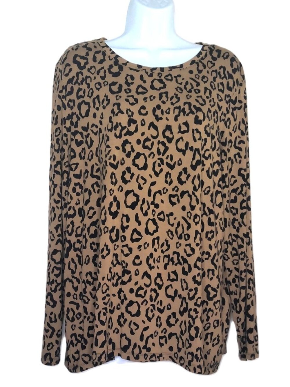 Chico's Animal / Leopard Print Top Stretch Long Sleeve Rayon Jersey Soft Sz 3 XL